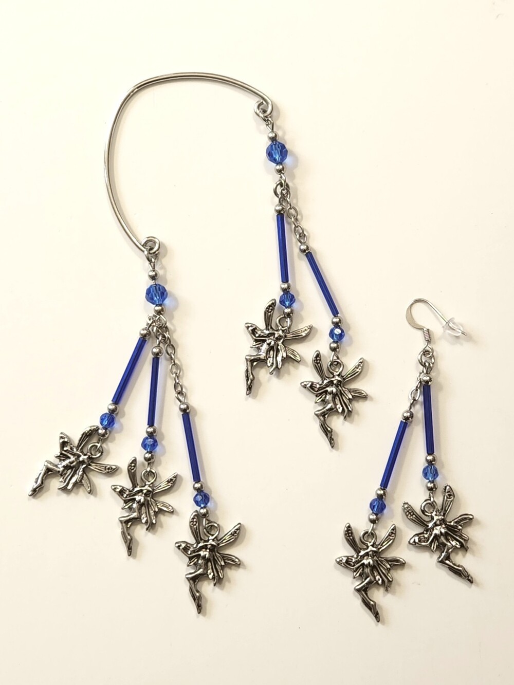 Jewelry Set Cascading Ear Cuff Dangle Earring Royal Blue Fairy Pixie Whimsical
